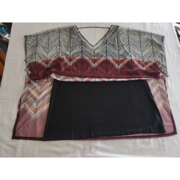 Lane Bryant Black/White/Red Chevron Striped Sheer Top w/ Lining, Plus Size 18/20 - Picture 5 of 7